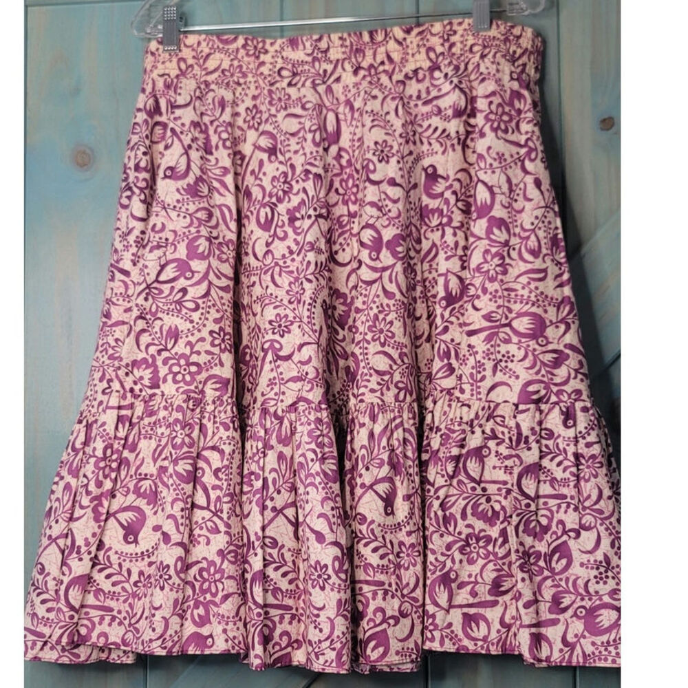 Tiered Vintage Circle Skirt Purple Floral Bird Pattern SquareUp Swing Rockabilly